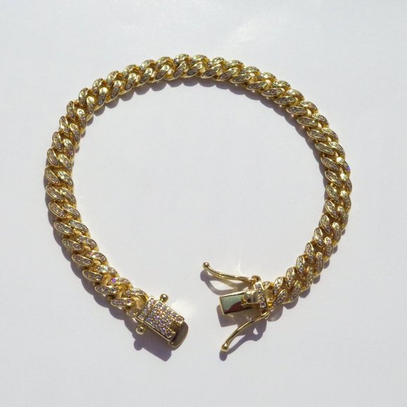 Icy Pave CZ Cuban Curb Bracelet Real Gold Dipped 925 Silver Miami Bracelet - Picture 2 of 6